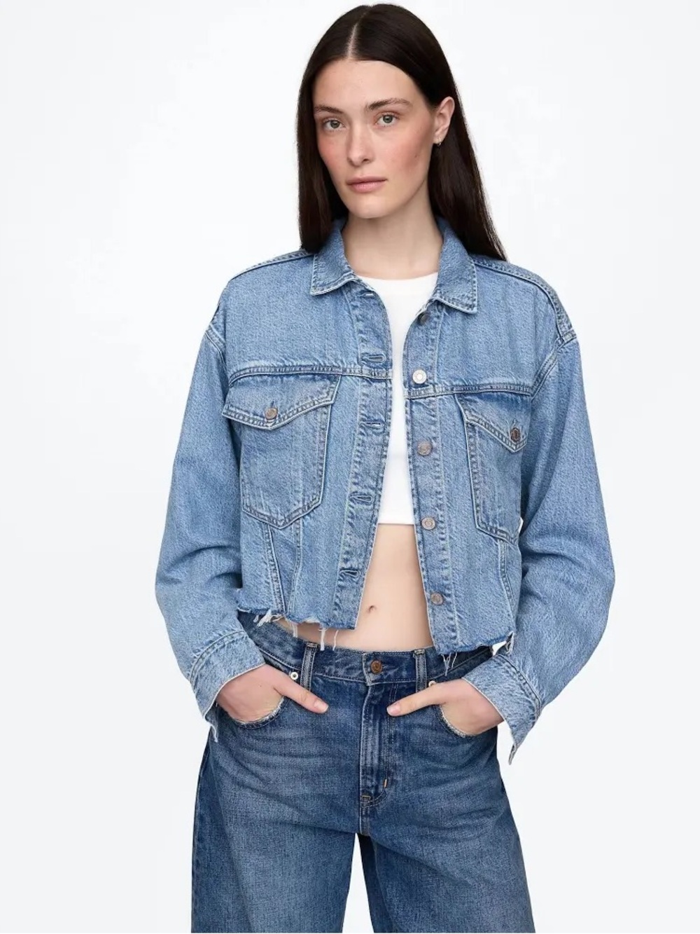 GAP Light Blue Copped Denim Jacket Size Large